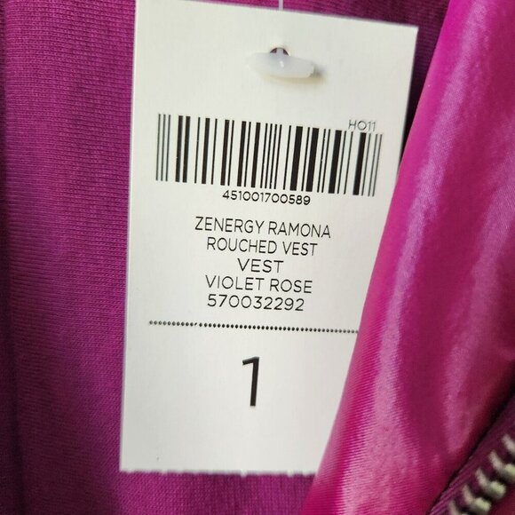 NWT Zenergy By Chicos Womens Pink Shimmer Romana Ruched Zip Puffer Vest Size - Picture 10 of 16